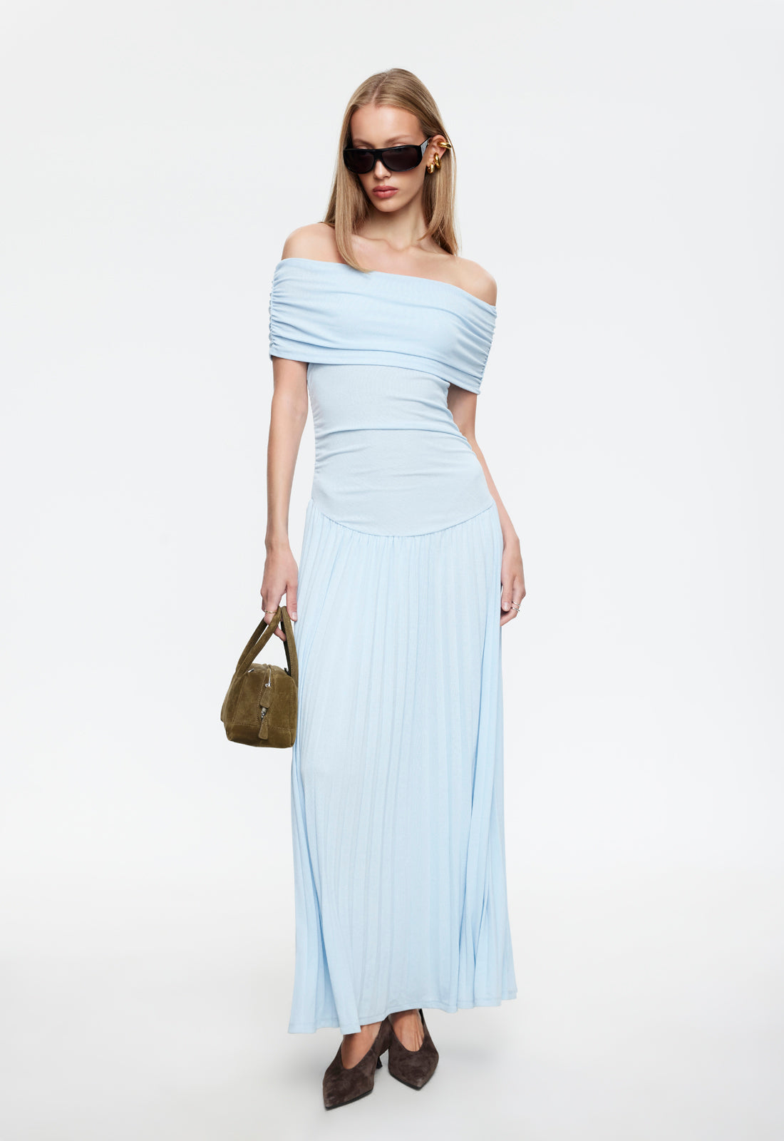 princess polly baby blue dress Sky Blue Tea Length Dress - off Shoulder Midi Dress for Bridal Showers,  Elegant Receptions, Blue Midi Dress for Garden Parties and Weddings