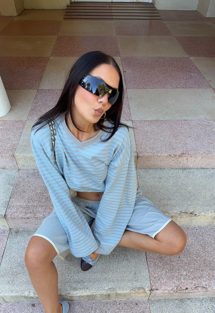 BLOOM V LONG SLEEVE - CLOUDY SKY STRIPE