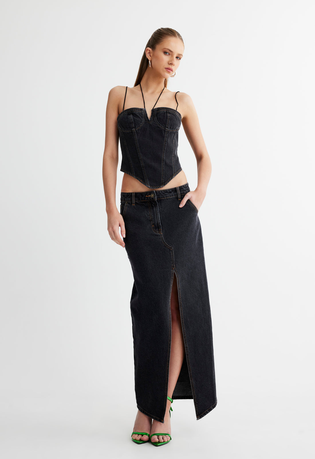 BARBIE SPLIT MIDI - CHARCOAL