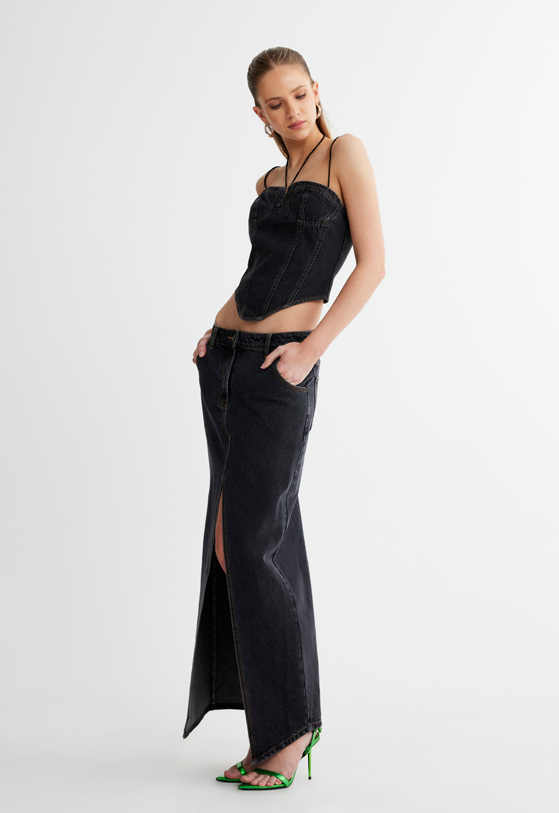 BARBIE SPLIT MIDI - CHARCOAL
