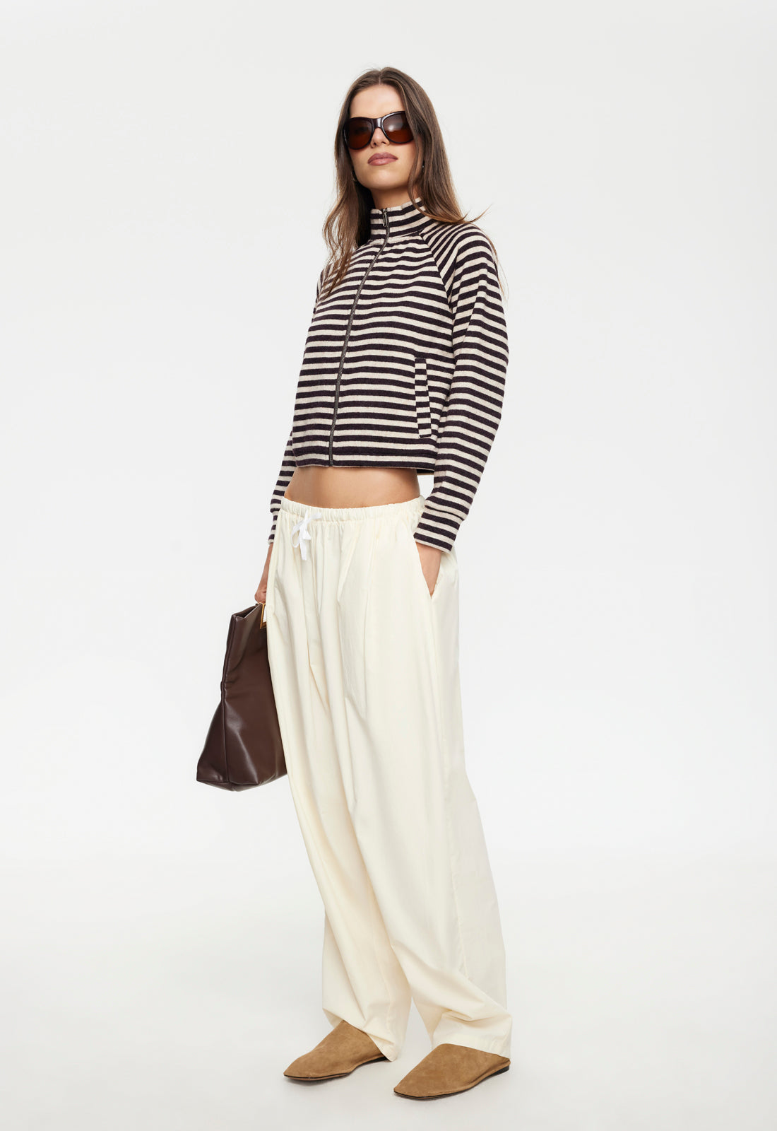 BLOOM KNIT JACKET - BEIGE CHOCOLATE STRIPE