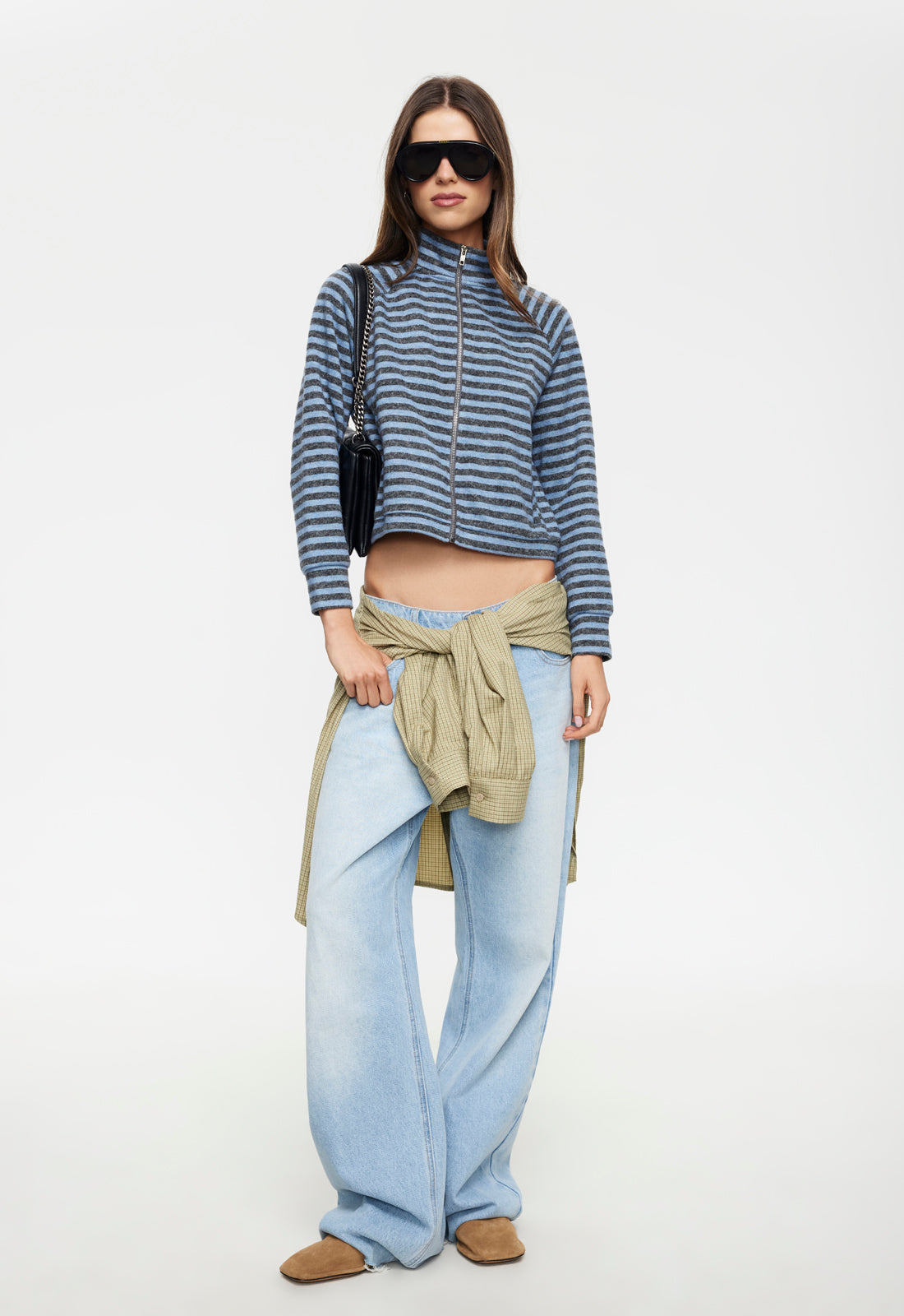 BLOOM KNIT JACKET - GREY BLUE STRIPE