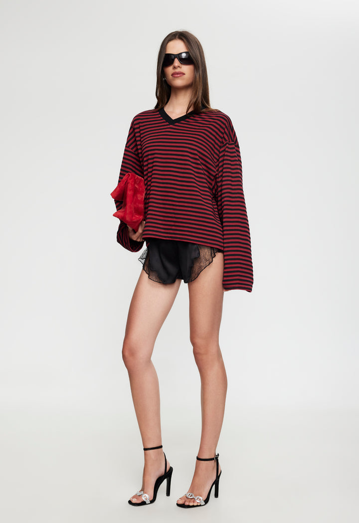 BLOOM V LONG SLEEVE - CHERRY INK STRIPE