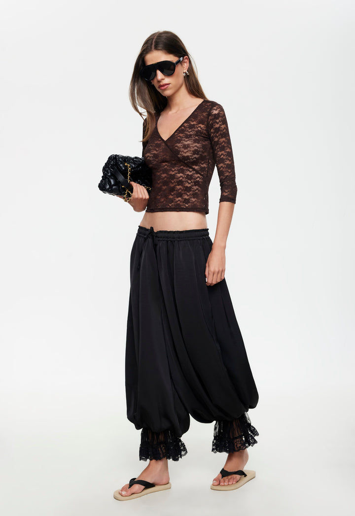 MIDNIGHT LACE TOP - CHOCOLATE