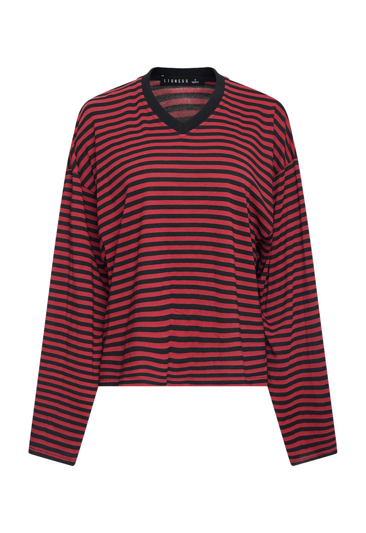 BLOOM V LONG SLEEVE - CHERRY INK STRIPE
