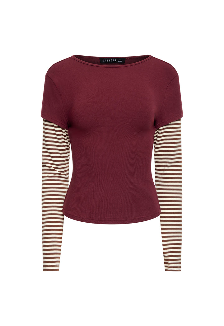 BLOOM LAYERED LONG SLEEVE - GARNET STRIPE