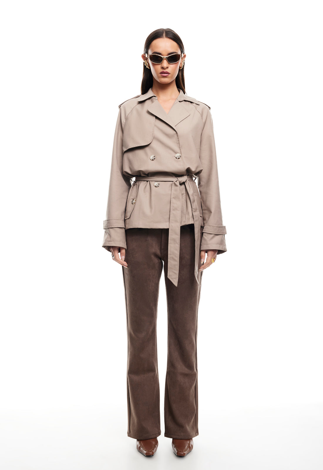 CROPPED TRENCHEROUS COAT - MUSHROOM