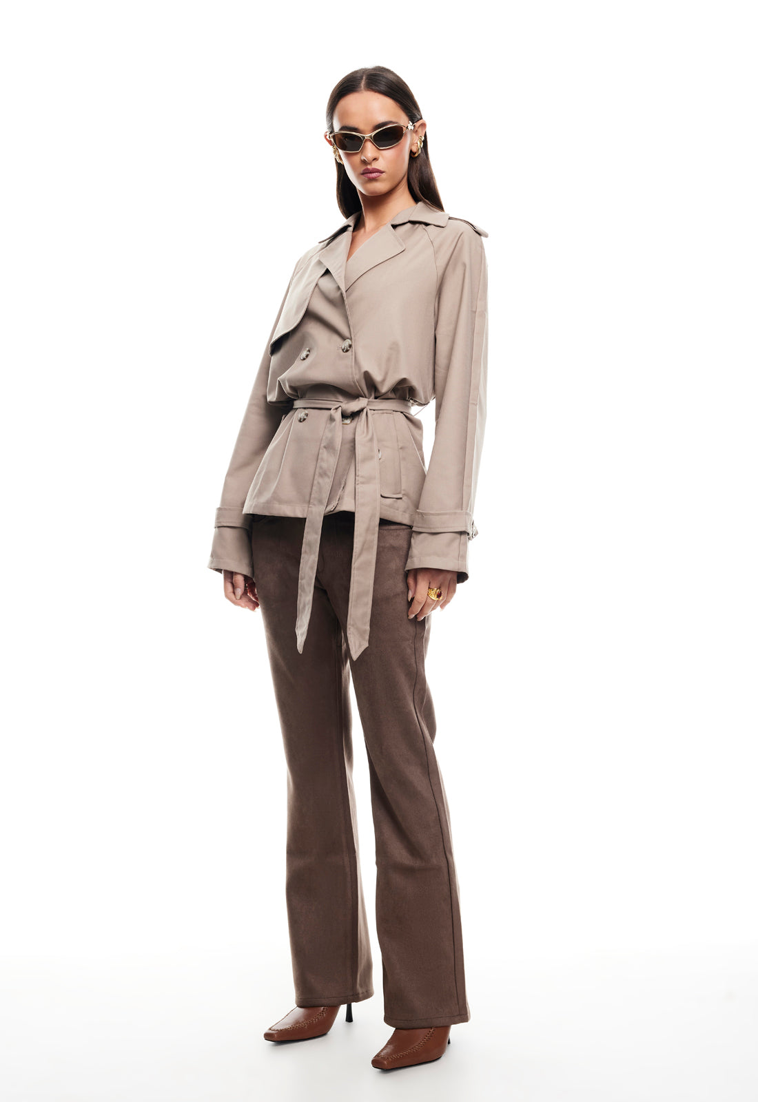 CROPPED TRENCHEROUS COAT - MUSHROOM