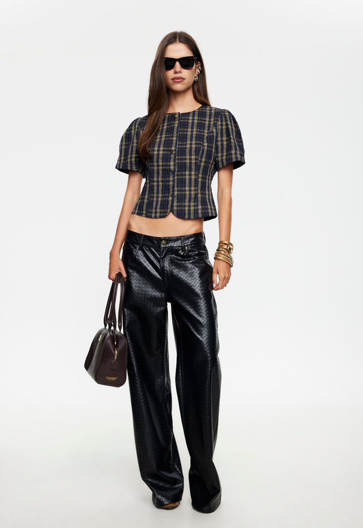 FEMME BLOUSE - NAVY LEMON PLAID