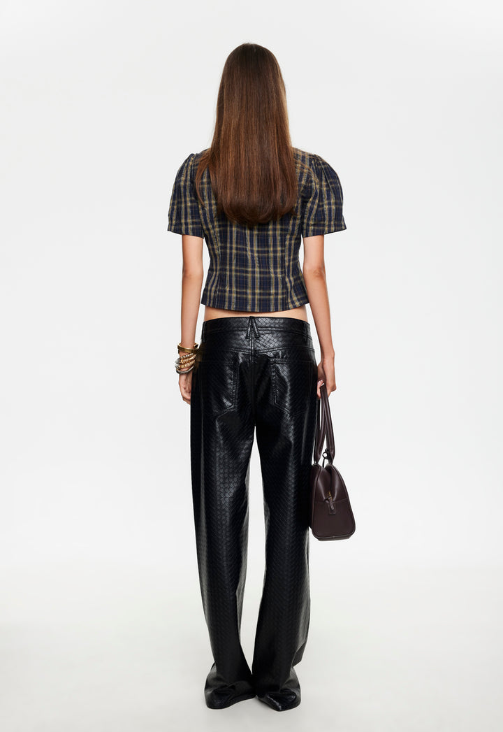 FEMME BLOUSE - NAVY LEMON PLAID