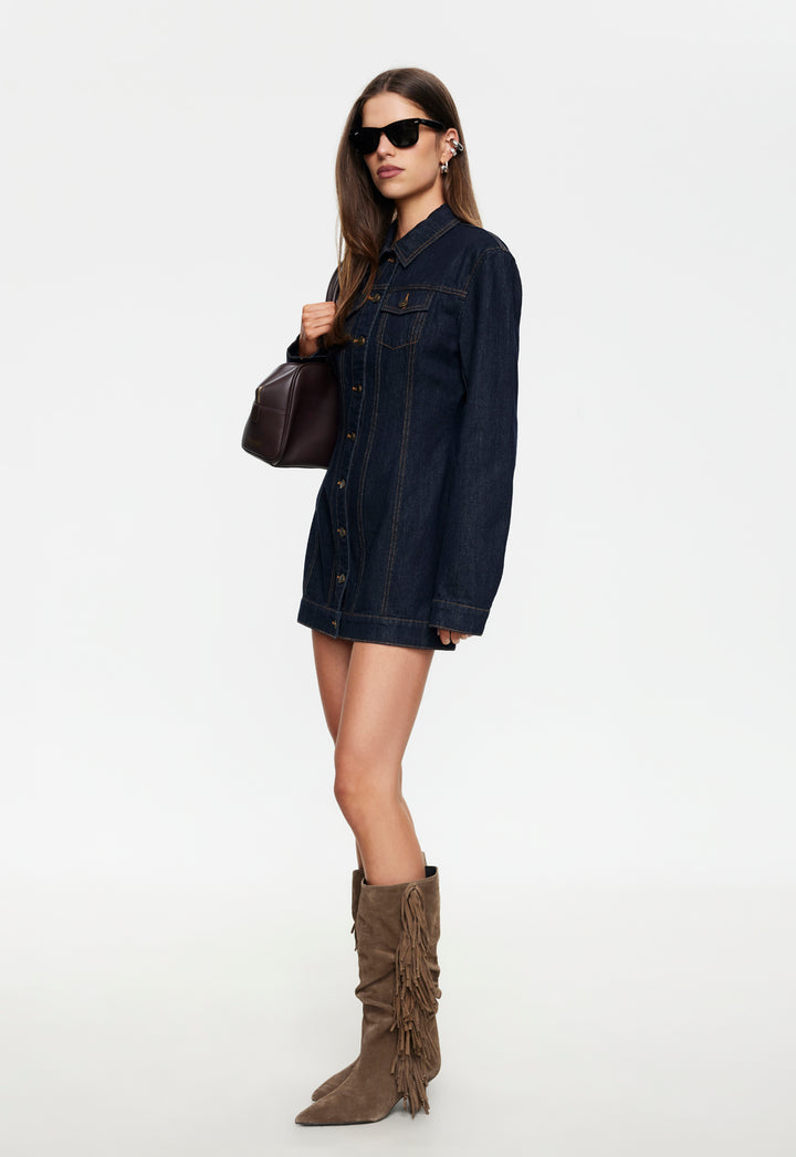 RIDER DENIM MINI DRESS - DARK DENIM