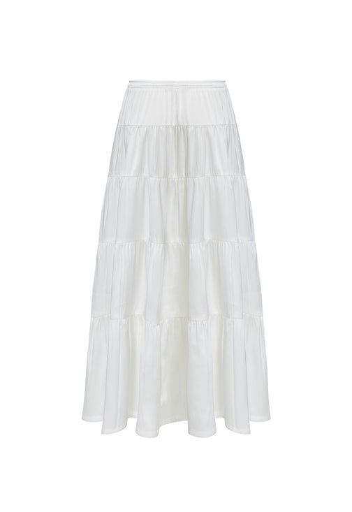 KIERA TIERED SKIRT - PORCELAIN