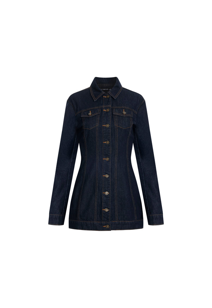 RIDER DENIM MINI DRESS - DARK DENIM