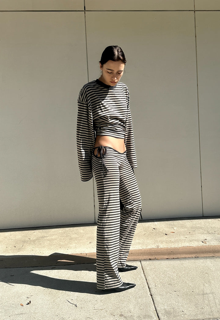 BLOOM TIE PANT - SLATE STRIPE