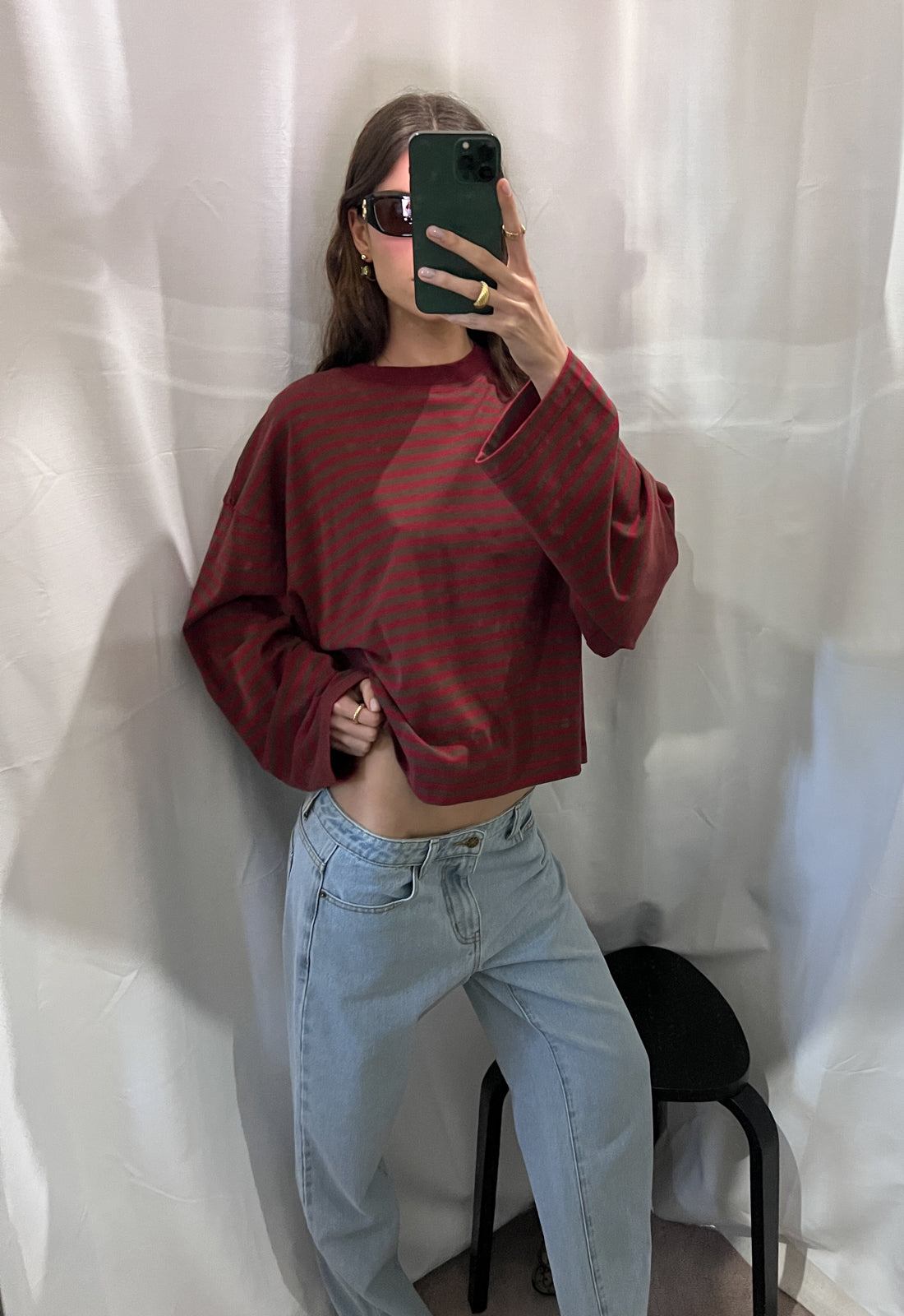 BLOOM LONG SLEEVE - CHOCOLATE WINE STRIPE