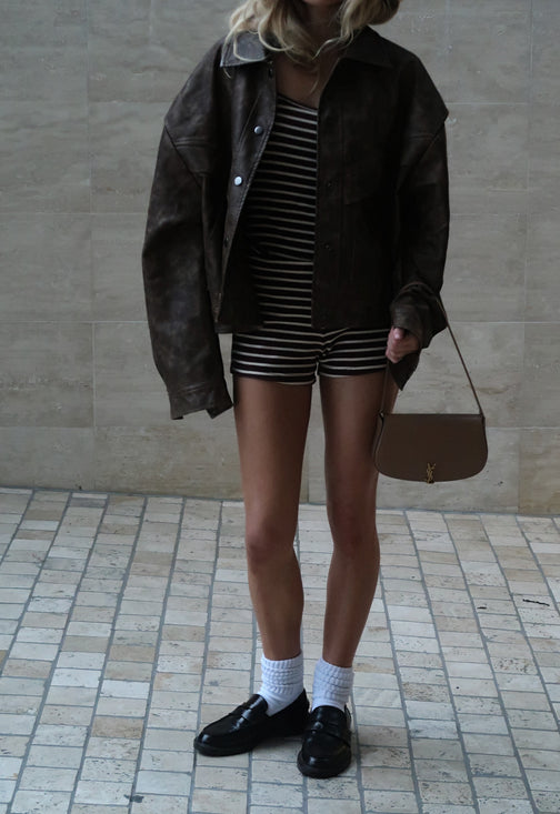 CARRIE MINI SHORT  - WINE STRIPE