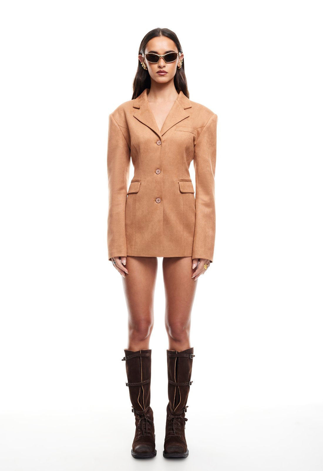 LEO CINCHED BLAZER DRESS - CAMEL