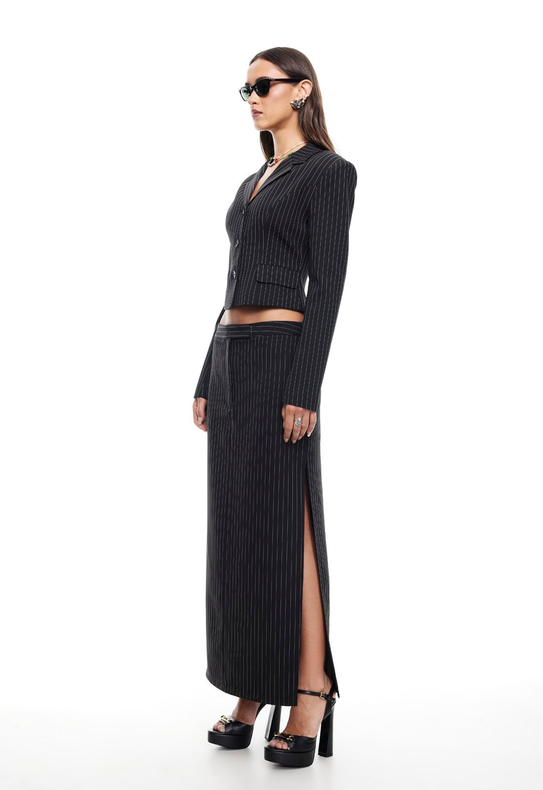 LUNE MAXI SKIRT - ONYX PINSTRIPE