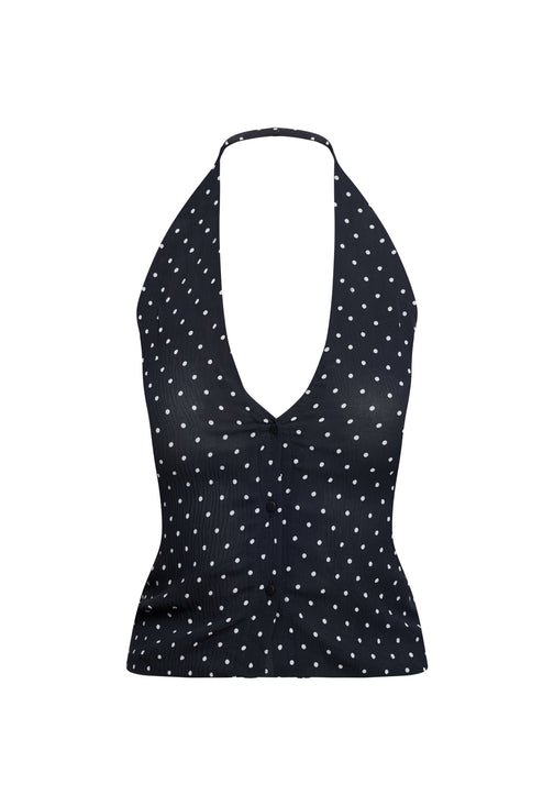 BRAT HALTER TOP - ONYX POLKA