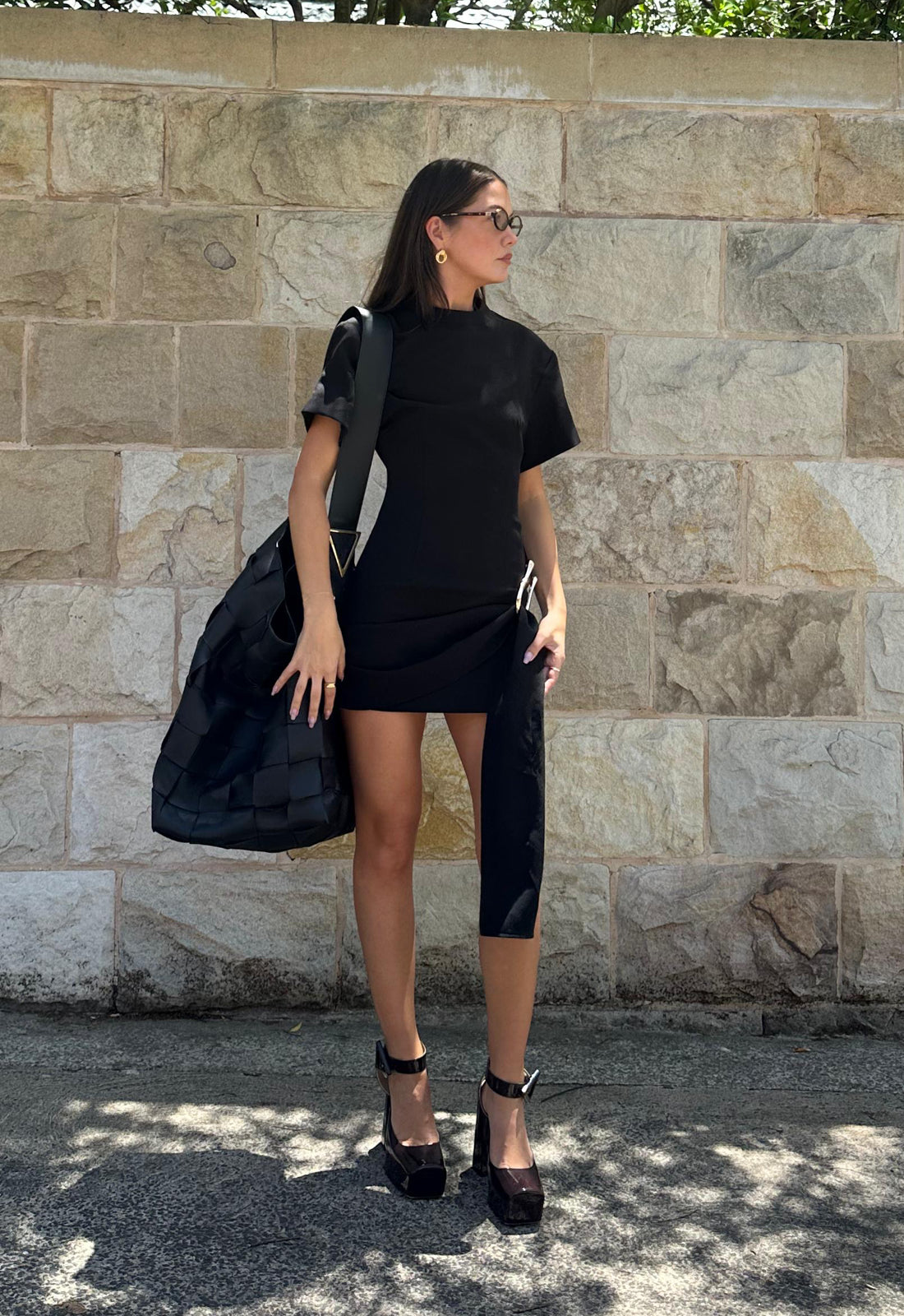 lioness martini mini dress structured high neck drape waist metal hardware detail in sage green 96% Polyester MARTINI MINI DRESSES LIONESS